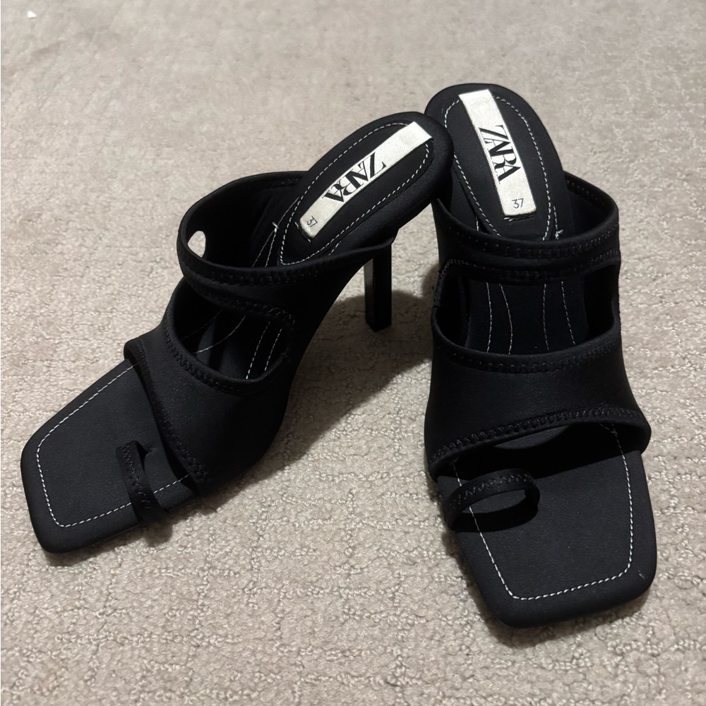Zara Black Strappy Heeled Mules